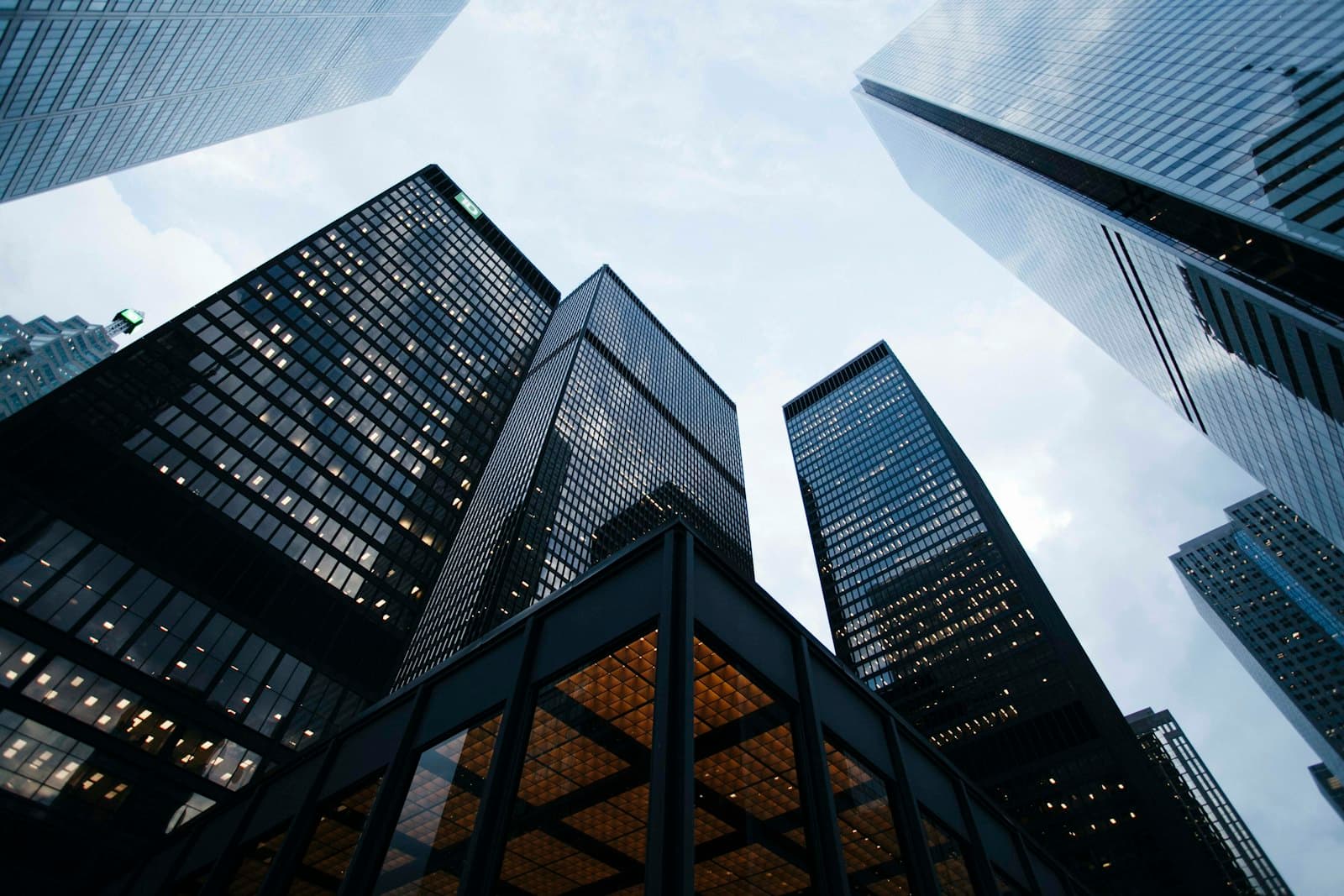 Modern glass towers in an international business district