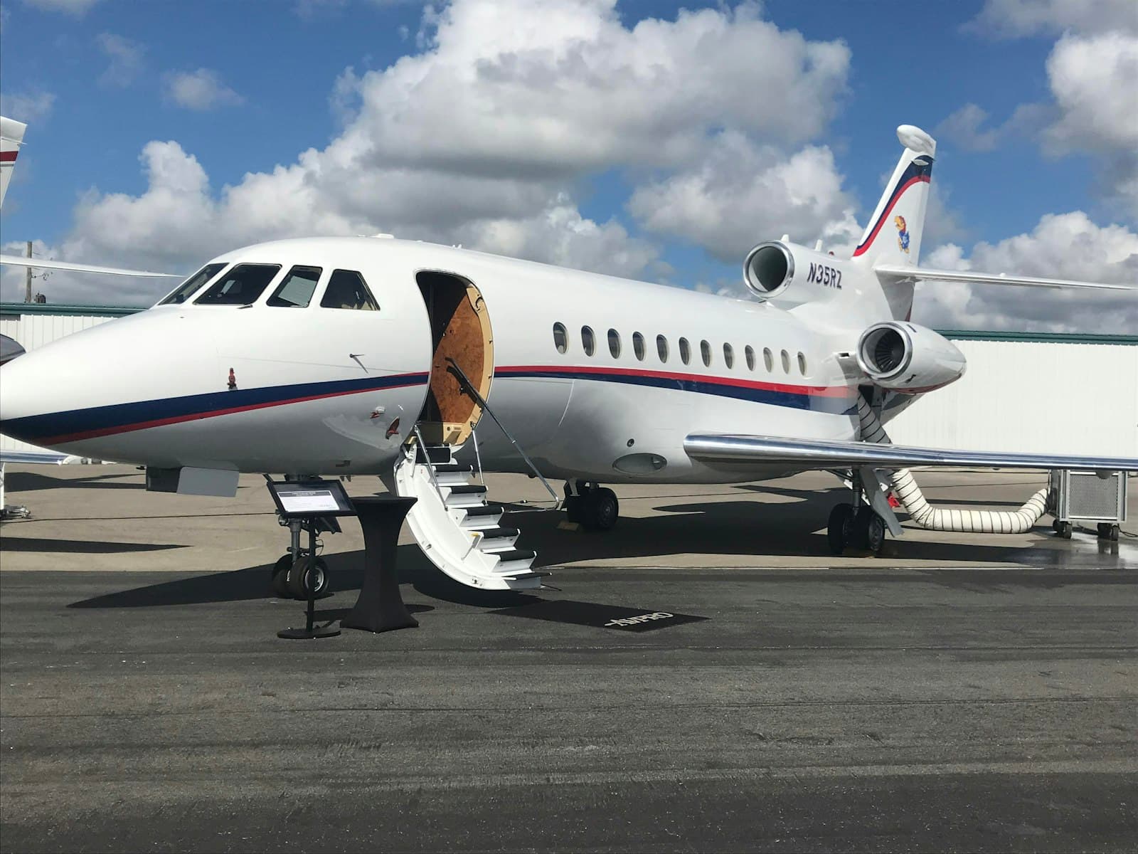Private aircraft positioned on an airport apron
